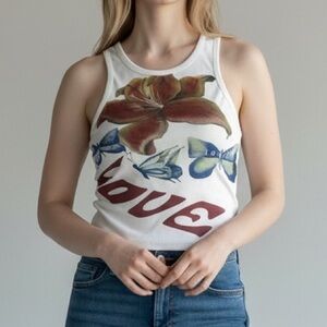 SHEIN Floral and Butterfly Print Tank Top - Cream